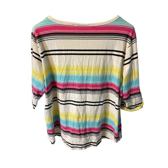 Onque Casuals Multicolor Striped V Neck Pullover Casual Top Sz 2X - Picture 2 of 9